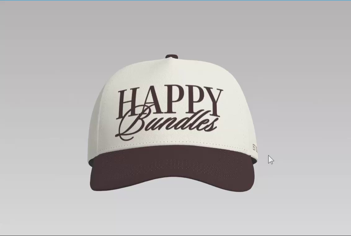 Happy Bundles Vintage Cream Cap – Brown Script
