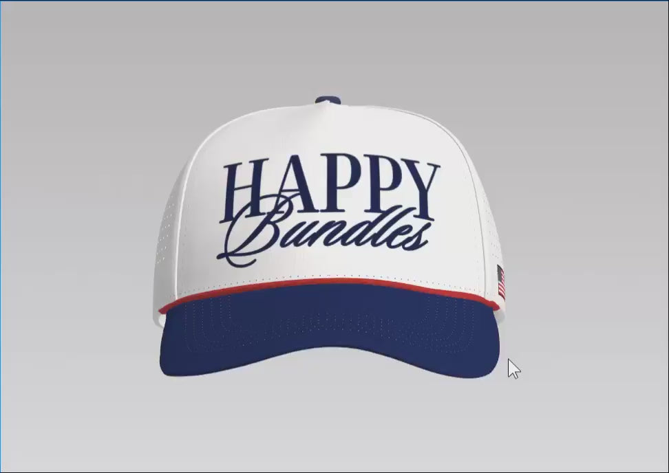 Happy Bundles Two-Tone Script Cap – White & Navy